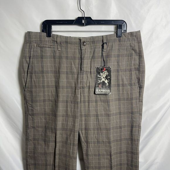 nwt express women's the producer chino size 36x32 5 pocket brown plaid pants - Picture 12 of 16